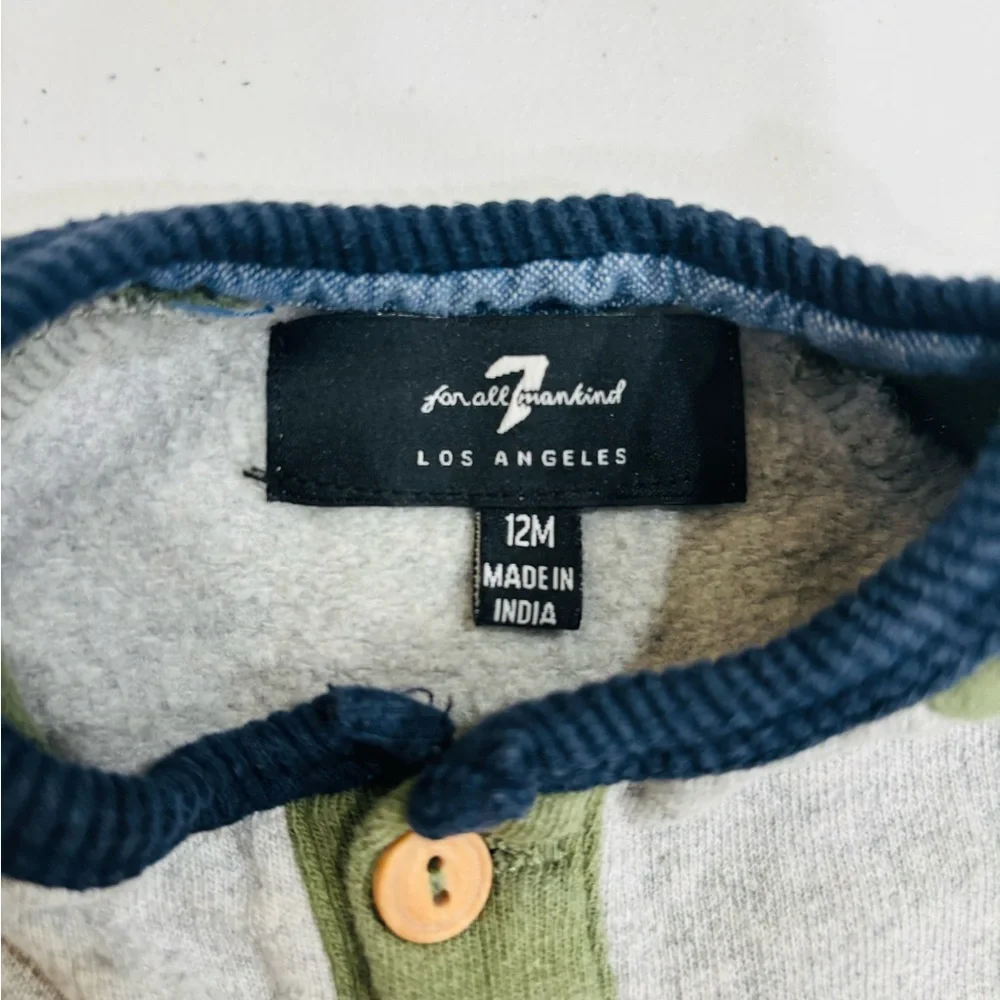 7 For All Mankind Olive and Heather Gray Kids Pullover Top, 12 Month - Picture 4 of 5